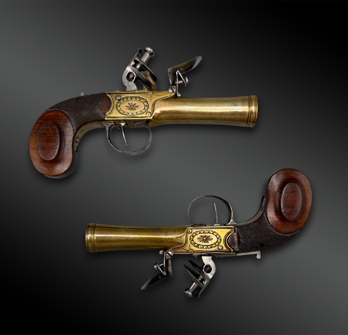 PAIRE de PISTOLET à coffre d’officier de marine - Europe - XIXème siècle