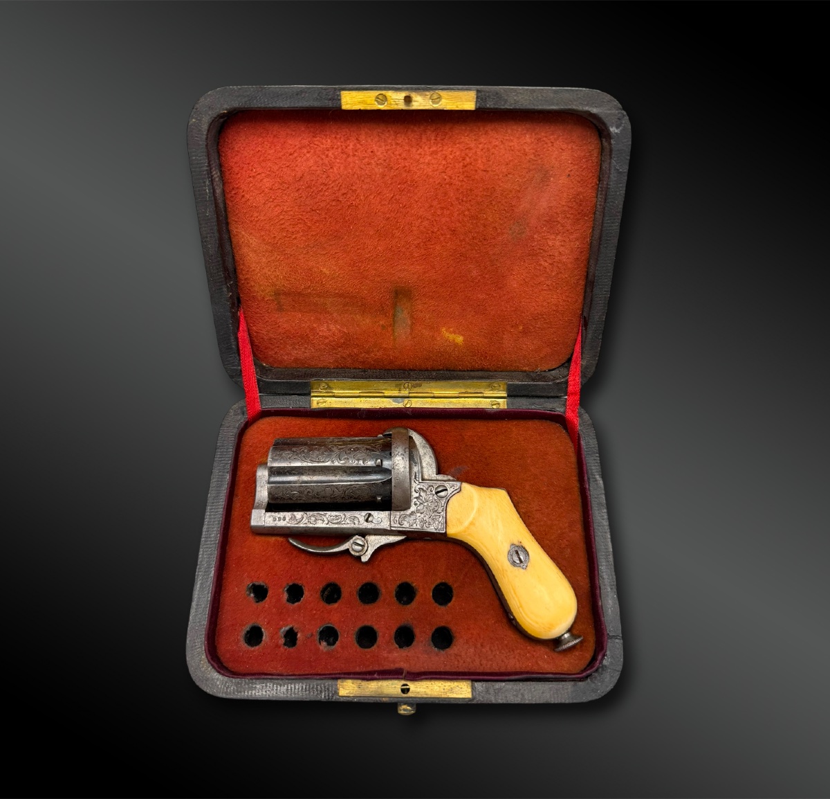 Case Containing A Pepperbox Revolver - Liège, Belgium - 19th Century