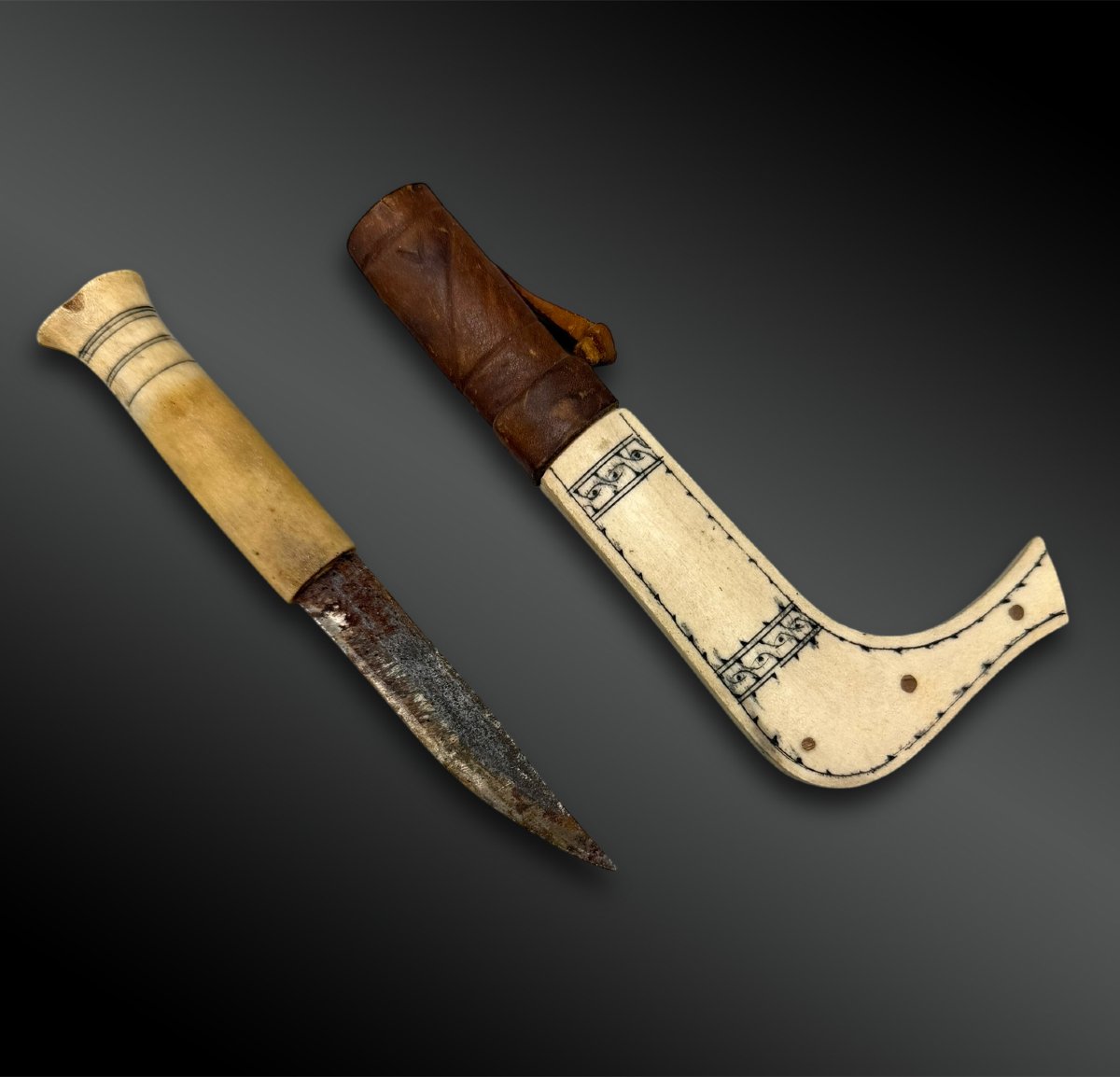 COUTEAU et son FOURREAU Culture Sami, région nord de la Suède, de la Norvège et de la Finlande -photo-2