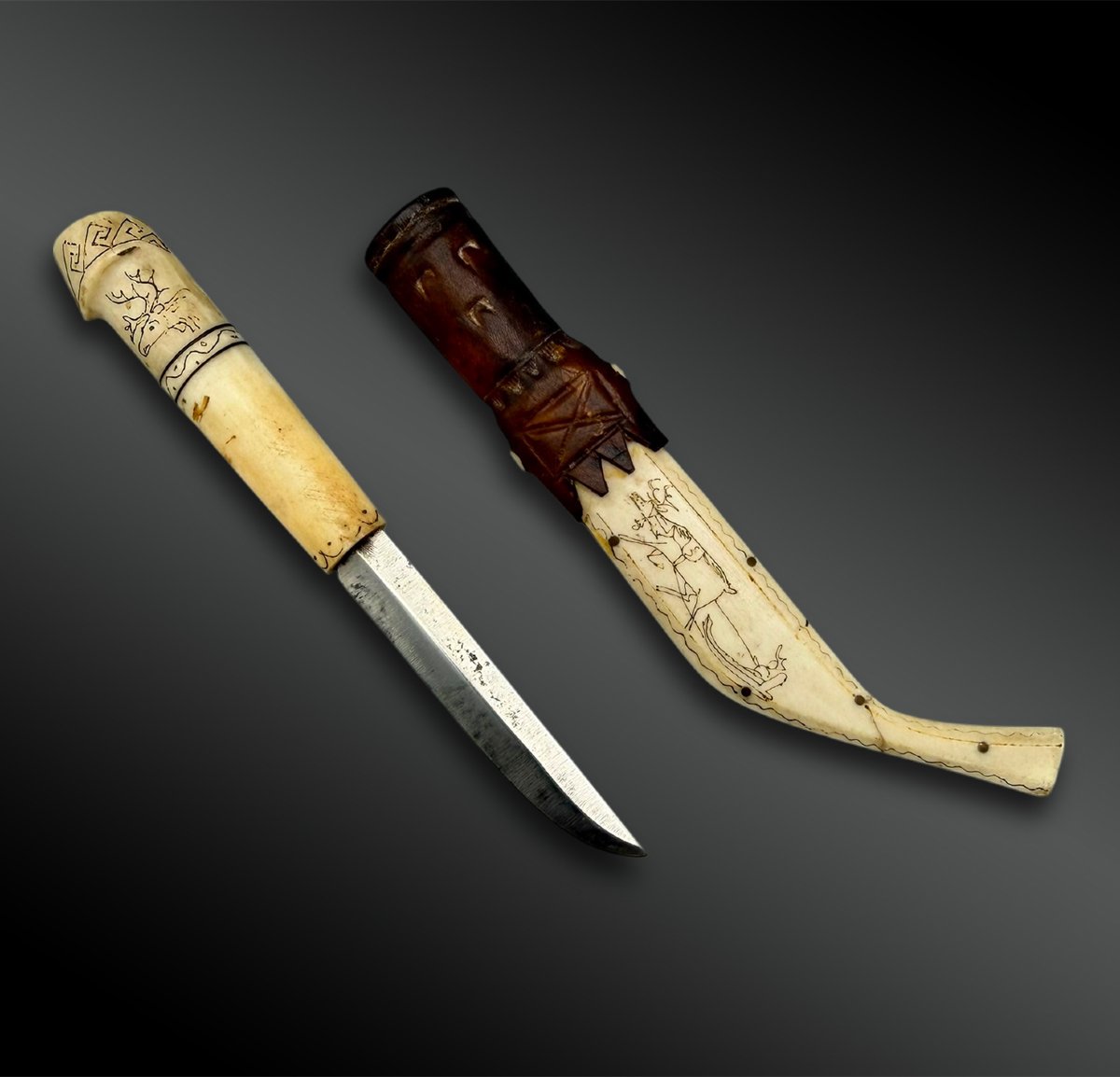 Small Knife And Its Sheath, Sami Culture, Northern Finland  Circa 1945, Andouiller, A-photo-1