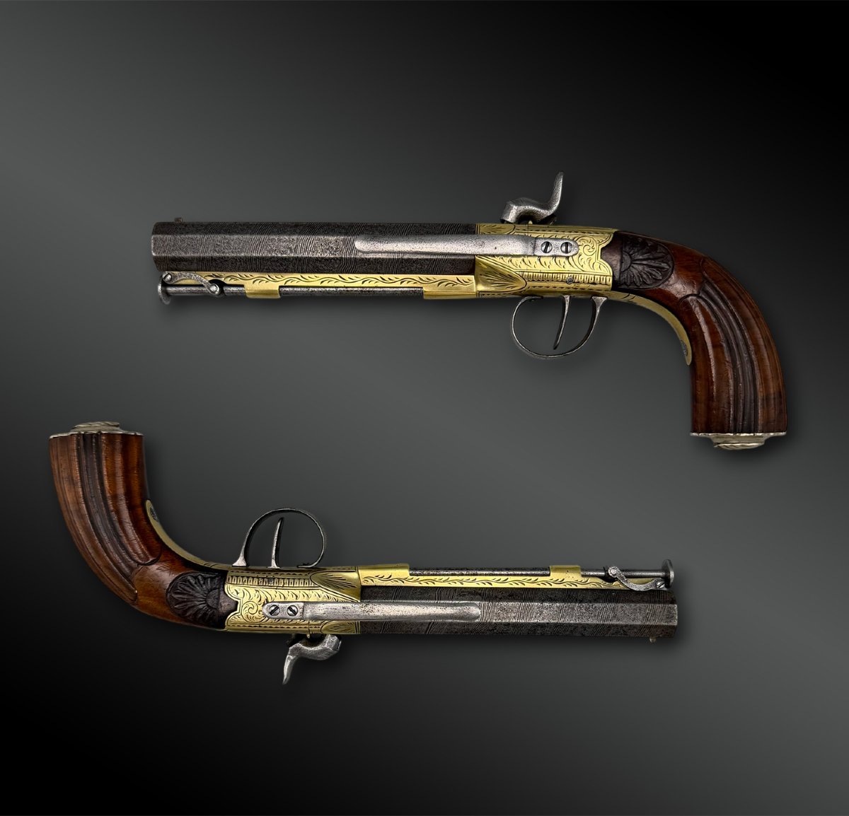 PAIRE de PISTOLET à coffre - Liège, Belgique - XIXème siècle-photo-2