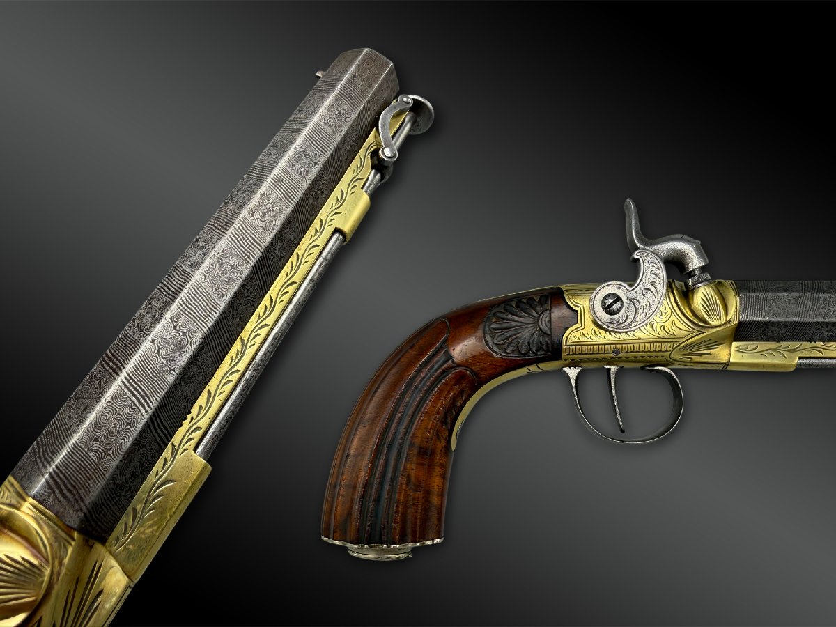PAIRE de PISTOLET à coffre - Liège, Belgique - XIXème siècle-photo-3