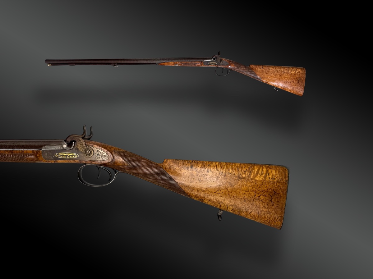 Box Set With A Hunting Rifle, Double-action, Signed "lepage" In Paris,-photo-2