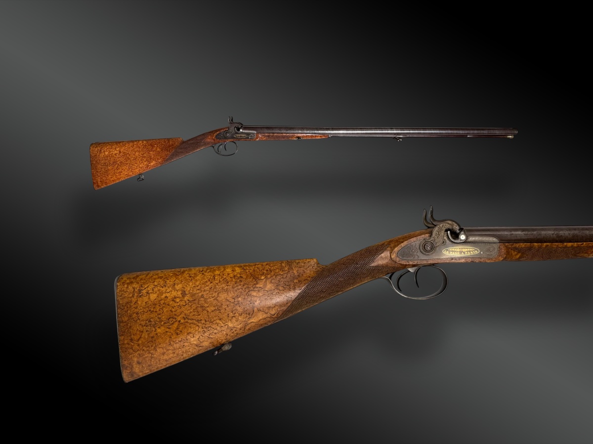 Box Set With A Hunting Rifle, Double-action, Signed "lepage" In Paris,-photo-3