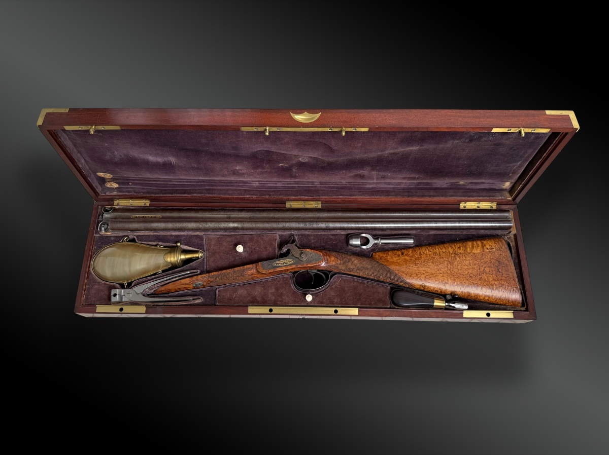 Box Set With A Hunting Rifle, Double-action, Signed "lepage" In Paris,