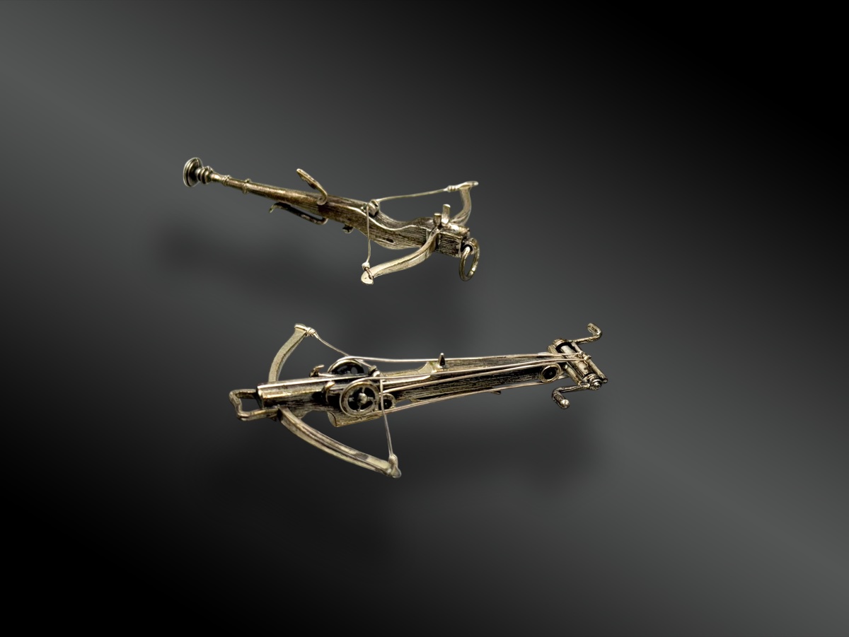 Box Set Containing Two Miniature Silver Crossbows