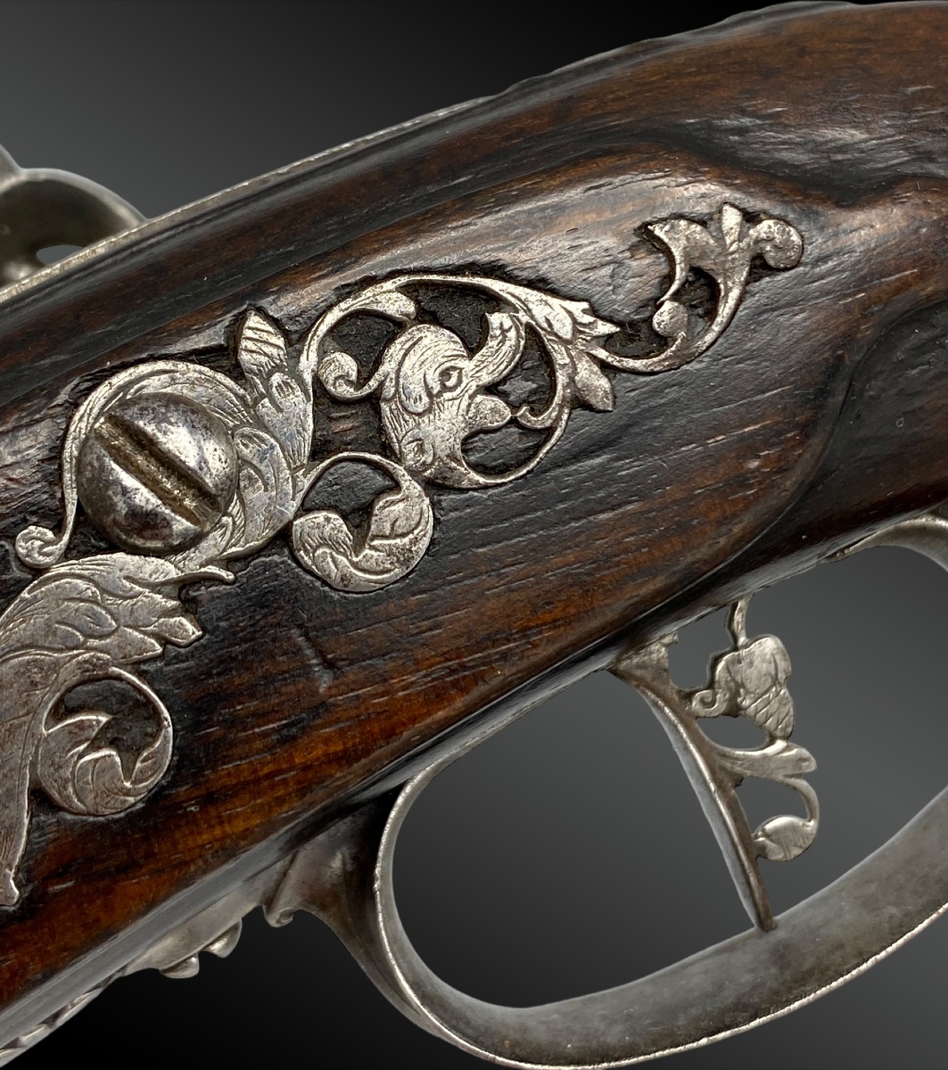 Pistolet à silex, platine signée FRANCESCO GARATTO BRESCIA canon par LAZARO LAZARINO-photo-2