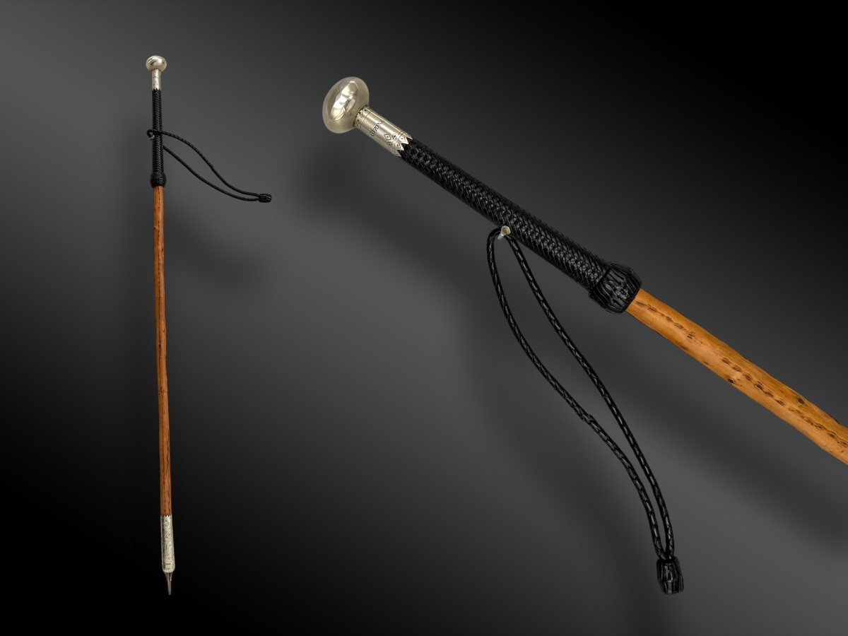 Honorary Makhila, Silver, With Braided Leather Handle And Strap