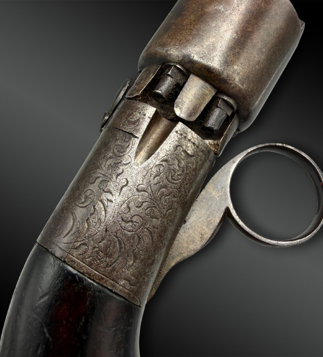 Revolver poivrière signé J. Herman - Liège, Belgique - XIXème siècle-photo-3