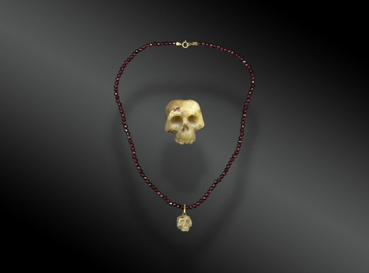 COLLIER À PENDENTIF VANITÉ – CRÂNE EN JASPE-photo-2