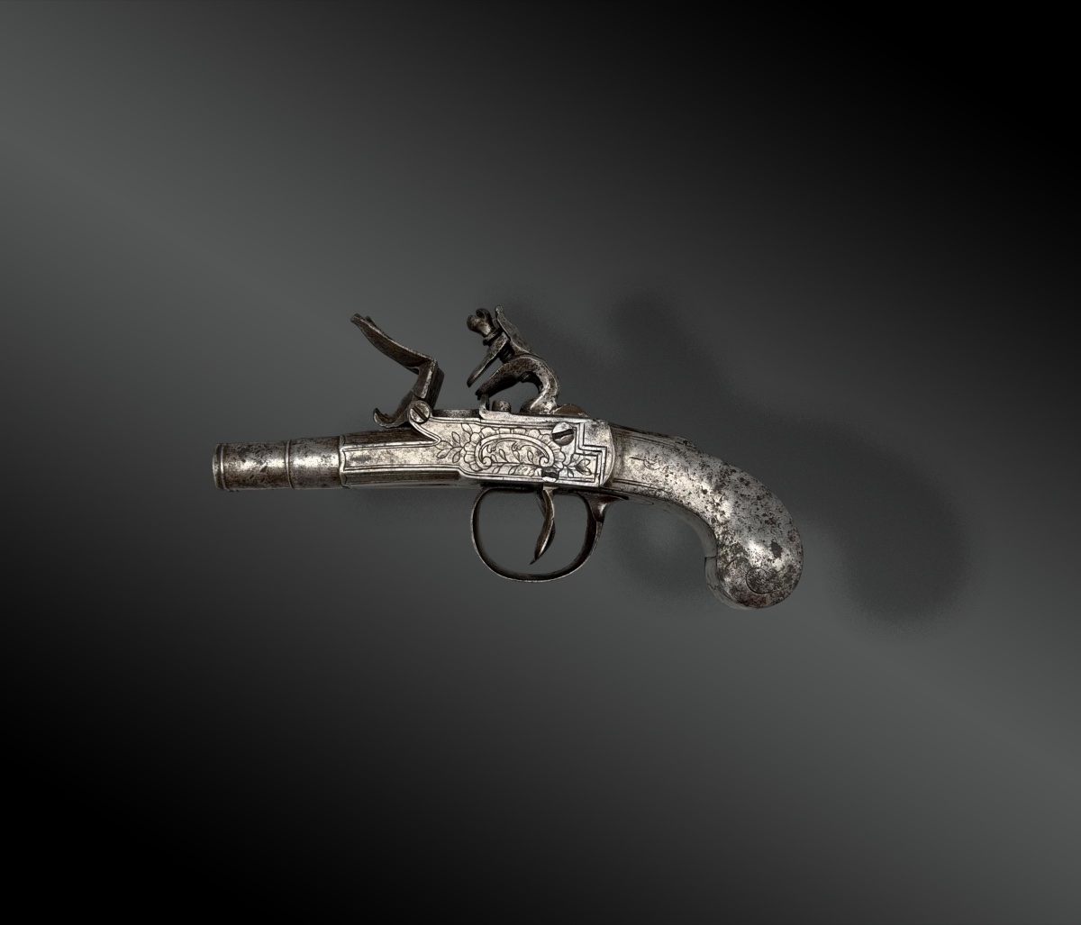 Double-barreled, All-iron Flintlock Travel Pistol-photo-2