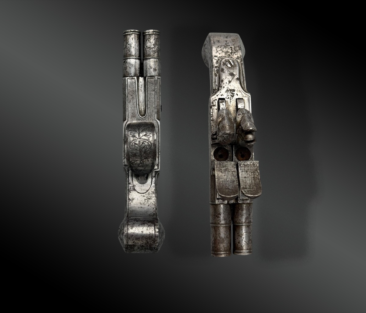 Double-barreled, All-iron Flintlock Travel Pistol-photo-3
