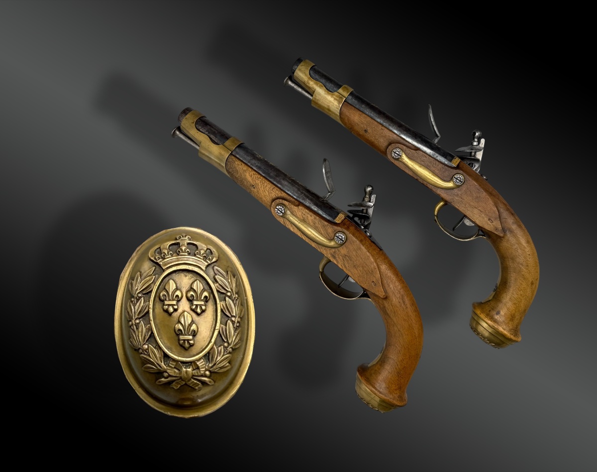 PAIRE de PISTOLETS à SILEX de GARDE du CORPS du ROI Premier Modèle, 1814 - France-photo-2