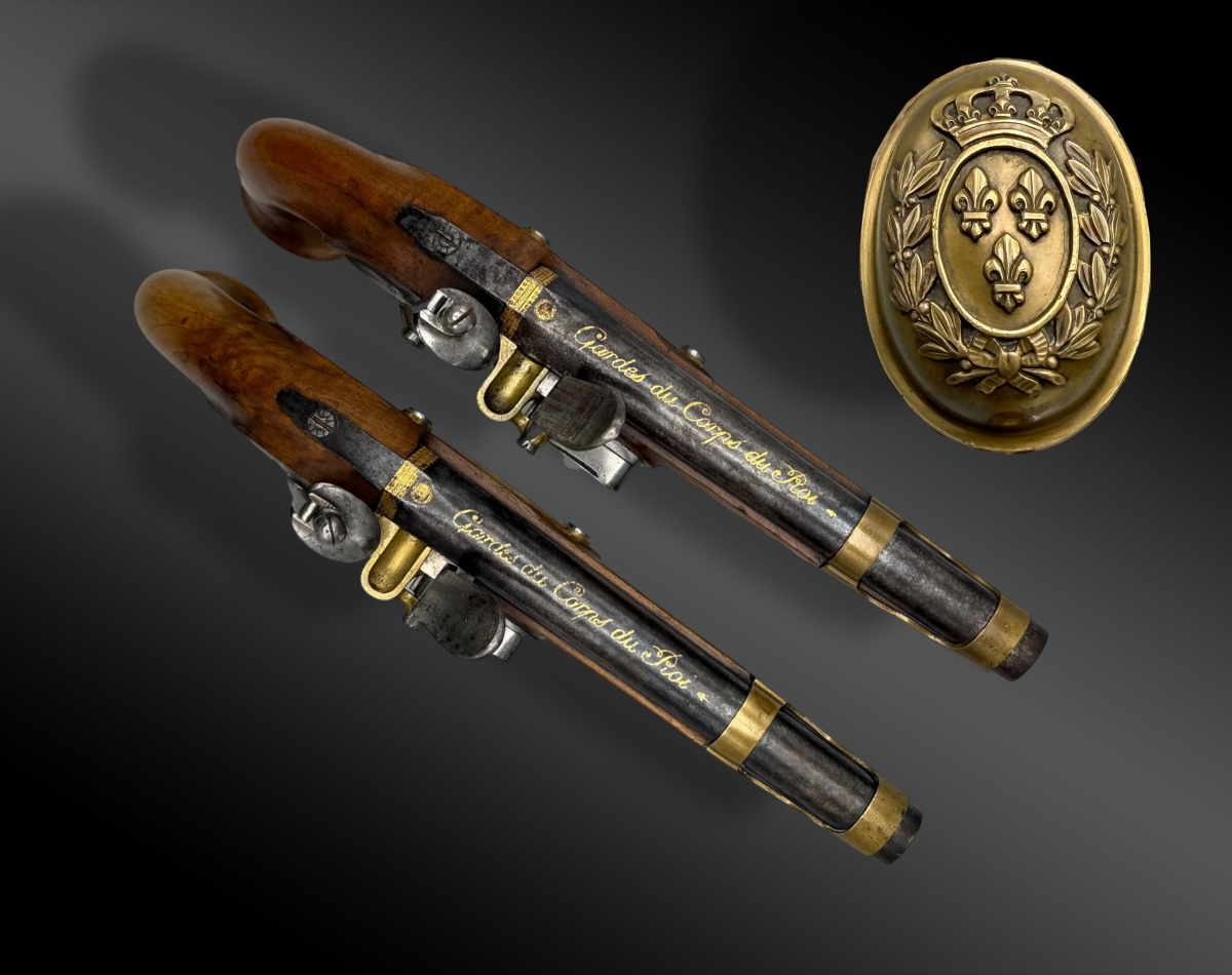 PAIRE de PISTOLETS à SILEX de GARDE du CORPS du ROI Premier Modèle, 1814 - France-photo-3