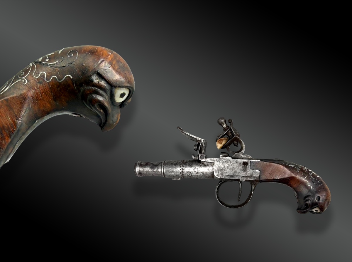 Flintlock Pistol, Box-case, Bird's-head Stock - In Montpellier-photo-2