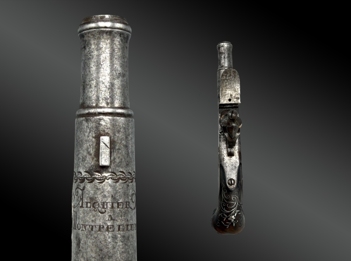 Flintlock Pistol, Box-case, Bird's-head Stock - In Montpellier-photo-3