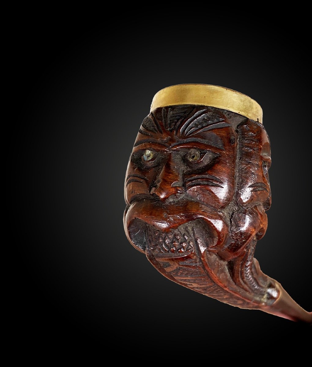 Pipe Carved From Three Wheku Maori Culture, New Zealand Nineteenth Century-photo-2