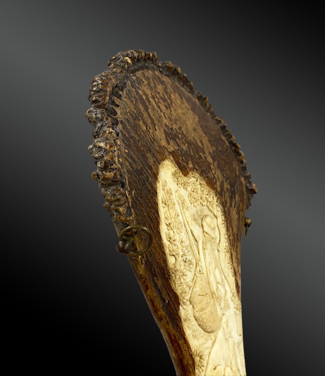 Powder Pear In Carved Deer Antler. Germany, Black Forest, Early XIXth-photo-4