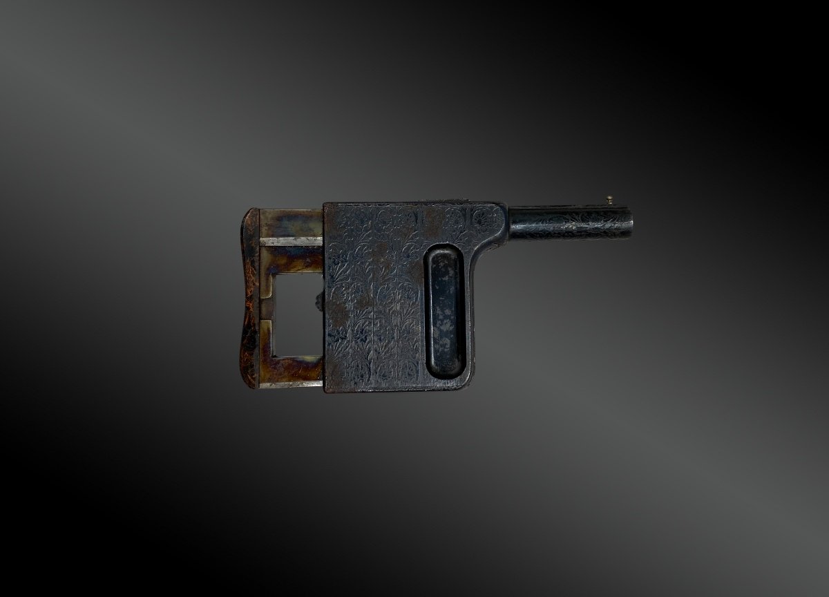 Gaulish Pistol N°3, Engraved, In Original Box. XIXth France-photo-1