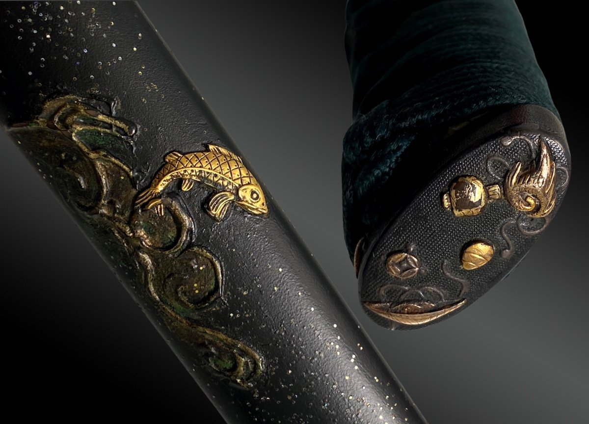 Tanto Japan, Kotō Period (12th-14th Century) Steel, Copper, Gold, Cotton-photo-1