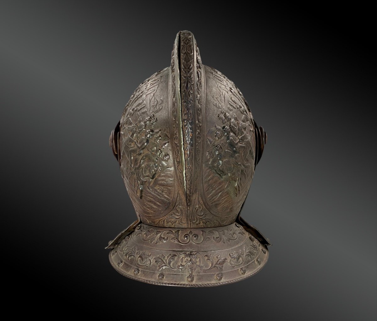 Armet Armor Helmet Illustrated With Battle Scene France Or Italy, 19th Century. Renaissance Style.-photo-4