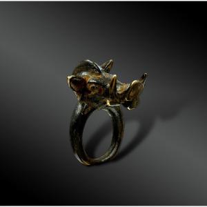 Ring Representing A Warthog Head - Akan Culture, Ghana And Ivory Coast - 19th Century