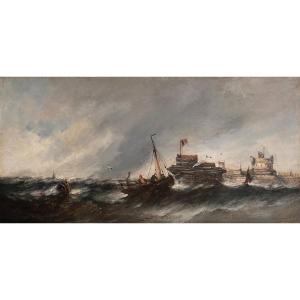 William Mcalpine (19th-20th Century) Marine Scene Oil On Canvas Signed Lower Left