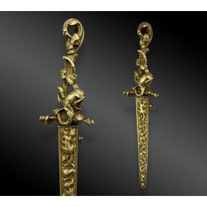 Romantic Dagger Depicting A Dragon Slaying A Serpent 19th Century European Work 