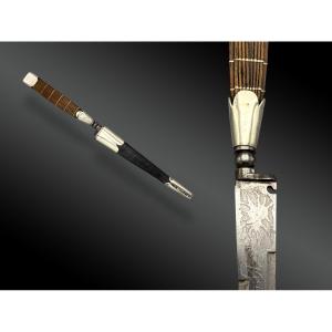 Corsican Stiletto With Scabbard. Engraved Blade. France, Circa 1880