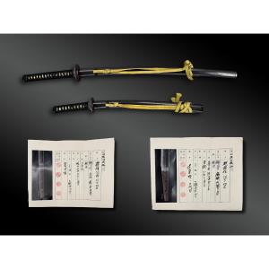 Daisho avec certifcat : Katana signé Nōshū Ju Ju et Wakizashi signé Echizen-ju