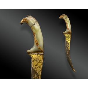 POIGNARD Pech Kabz, damasquine d’or et agate. Afghanistan ou Boukhara Fin XVIIIème siècle