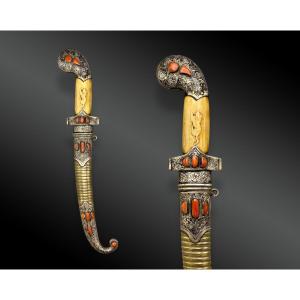 Dagger Known As Jambiya, Silver And Coral Tears, Morocco, 19th Century