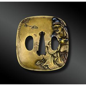 Tsuba Hokei Gata Signed Hamano Shozui - Japan - Edo Period (1603-1868)