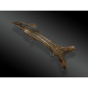 Powder Flask Made Of Stag Antler And Iron, Europe, 18th Century