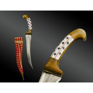 POIGNARD PECH KABZ, LAME DAMAS, FOURREAU Inde, XIXème siècle