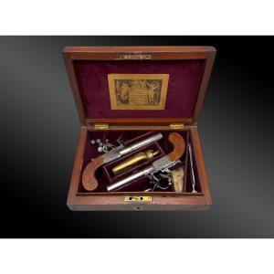 Boxed Set Of A Pair Of Flintlock Box Pistols By H.w. Mortimer - London