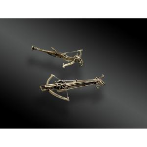 COFFRET CONTENANT DEUX ARBALETTES MINIATURES EN ARGENT
