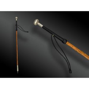 Honorary Makhila, Silver, With Braided Leather Handle And Strap