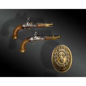 PAIRE de PISTOLETS à SILEX de GARDE du CORPS du ROI Premier Modèle, 1814 - France