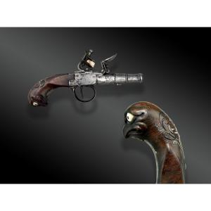 Flintlock Pistol, Box-case, Bird's-head Stock - In Montpellier