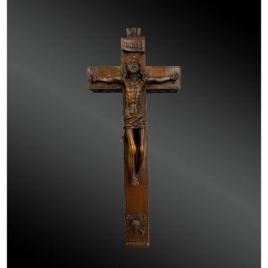 Crucifix Concealing A Box Folk Art France, 19th Century