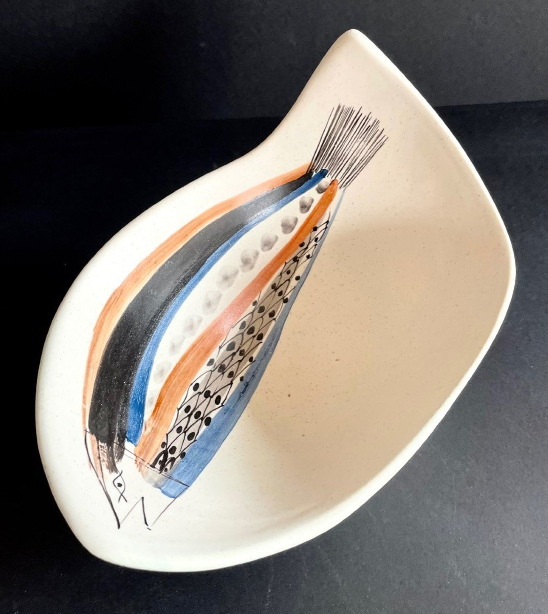 Earthenware "fish" Bowl By Roger Capron Vallauris-photo-3