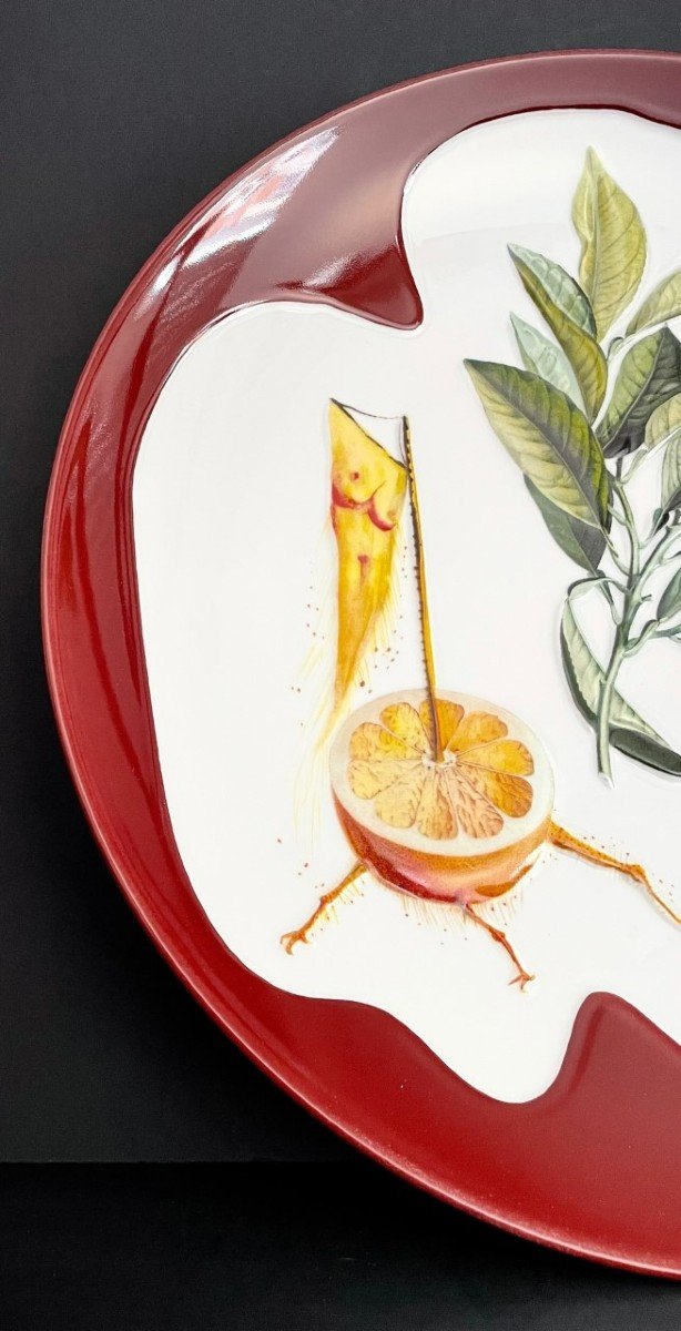 Large Limoges Porcelain Dish "erotic Grapefruit" By Salvador Dali-photo-3
