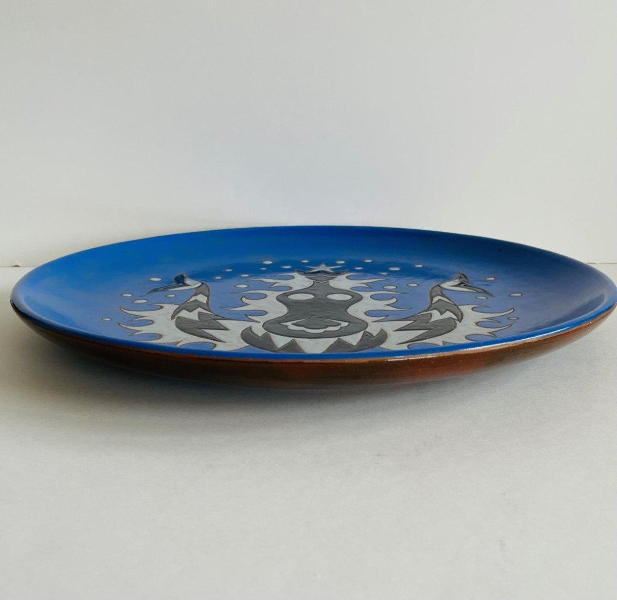 Grand plat en céramique par Jean Picart le Doux  "La sirène de feu"-photo-1