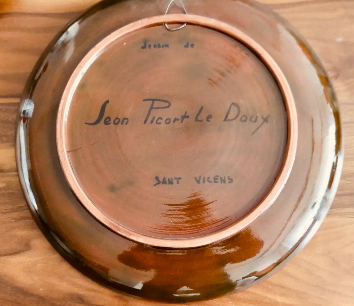 Large Ceramic Dish Drawing Jean Picart Le Doux Sant Vicens-photo-3