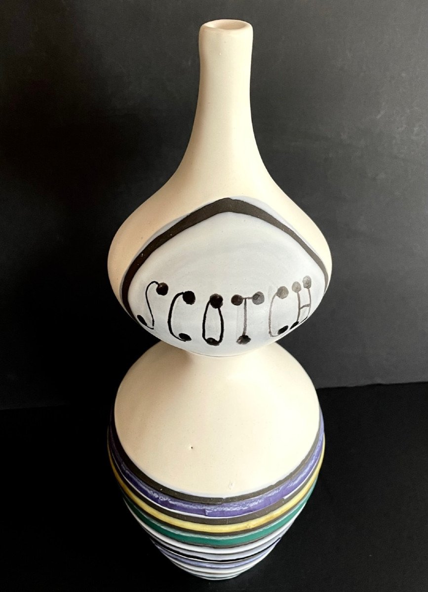 Large Earthenware “scotch” Bottle By Roger Capron In Vallauris-photo-2