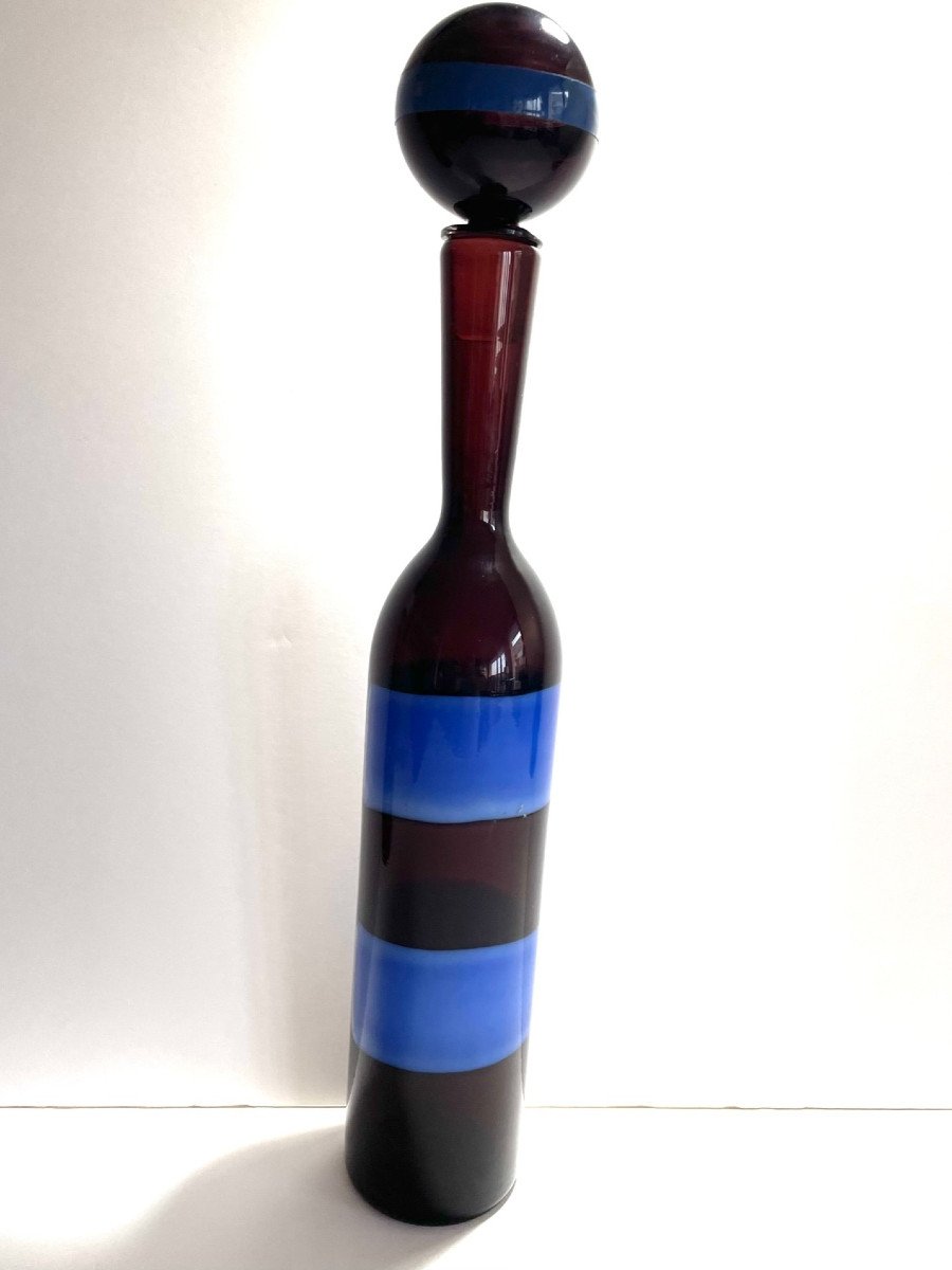 Glass Bottle "a Fasce Orizzontali" By Fulvio Bianconi For Venini 1950s-photo-4