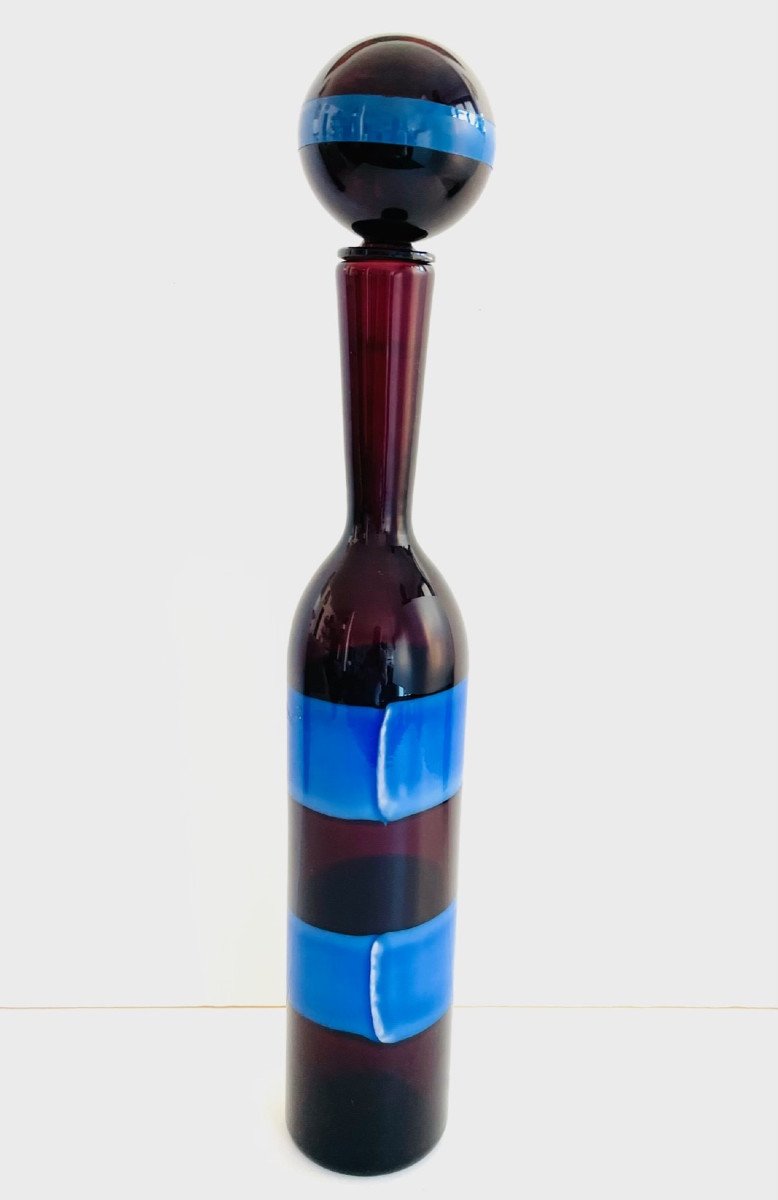 Glass Bottle "a Fasce Orizzontali" By Fulvio Bianconi For Venini 1950s