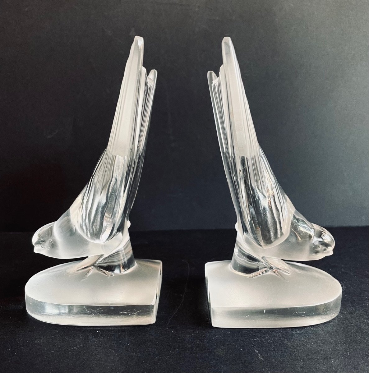 Pair Of “swallow” Bookends Lalique France