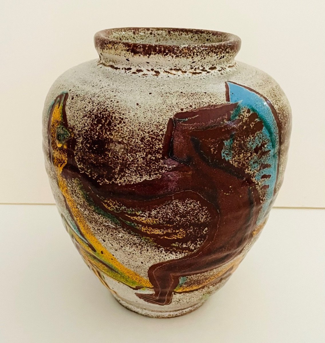 Vase africaniste en céramique d' Accolay années 60-photo-2
